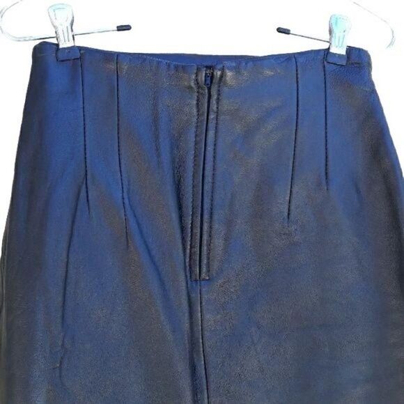 Vtg 80's Luis Alvear Skirt Edgy Career Leather Straight Knee Length Black Sz 4 - Picture 7 of 8